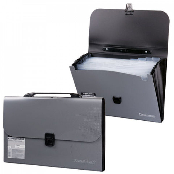 Папка-портфель пластиковая BRAUBERG А4 (327х254х30 мм), 13 отделений, фактура диагональ, серебристая, 221442 Папка-портфель пластиковая BRAUBERG А4 (327х254х30 мм), 13 отделений, фактура диагональ, серебристая, 221442